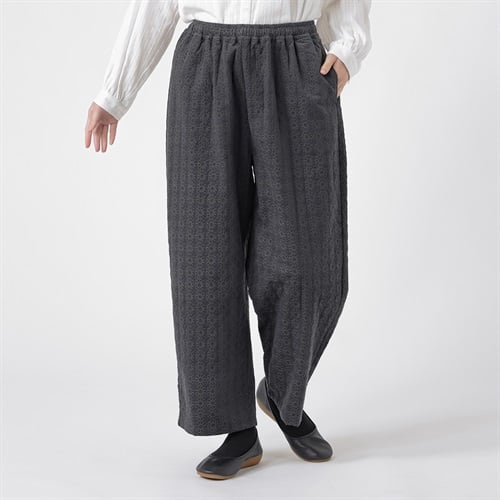 EXPAND オーガニック綿入 細コール刺繍パンツ レディス SELF+SERVICE(セルフ＋サービス) CL0115-SS(チャコ－ルグレ－-M)