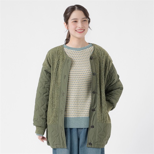 ニット切り替えキルトコート レディス SELF+SERVICE(セルフ＋サービス) SP26AW-SEL-06(Ａウスミドリ-M)