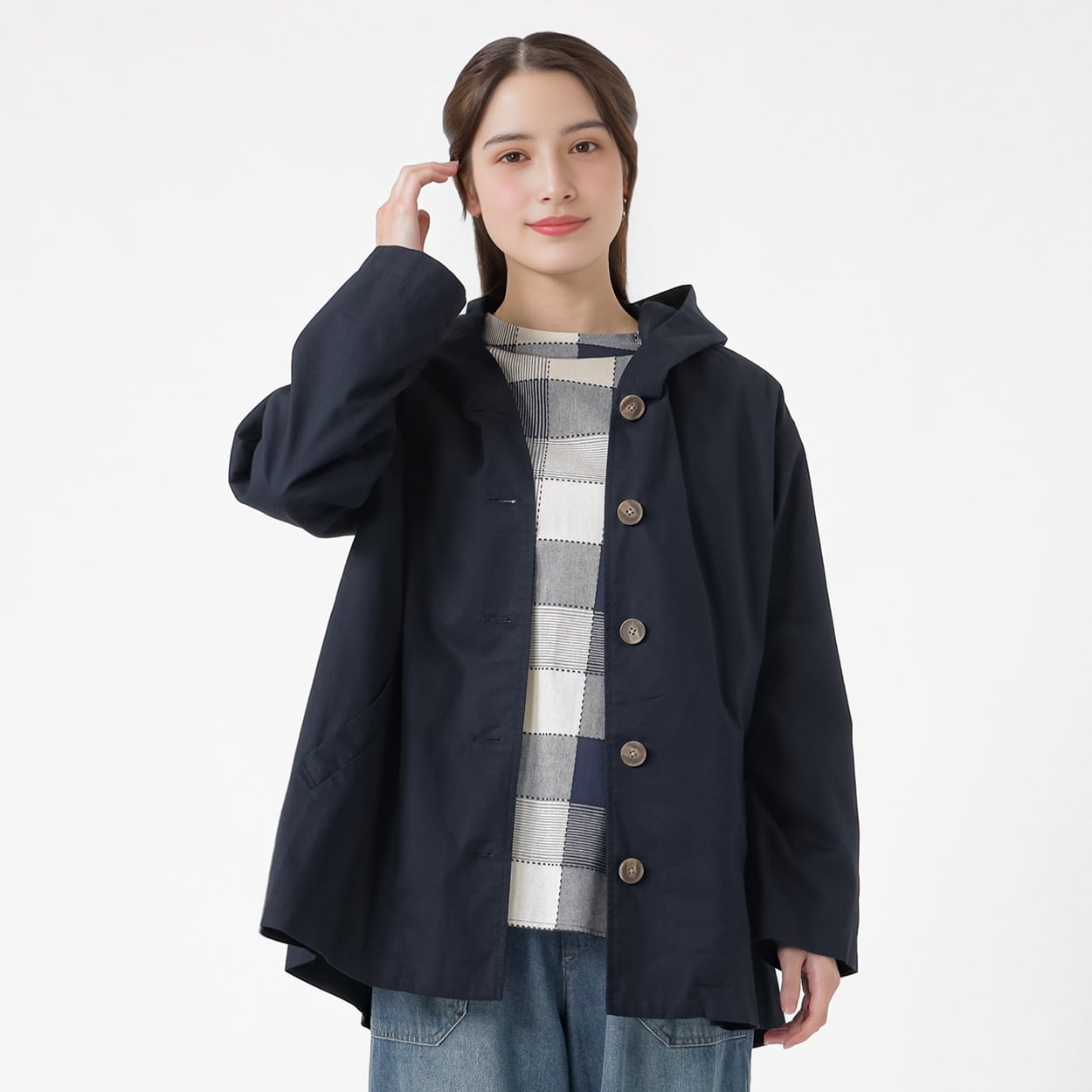 オーガニックコットン入 フード付アウター レディス SELF+SERVICE(セルフ＋サービス) TK526512-SS(Ａコイアオ-M)