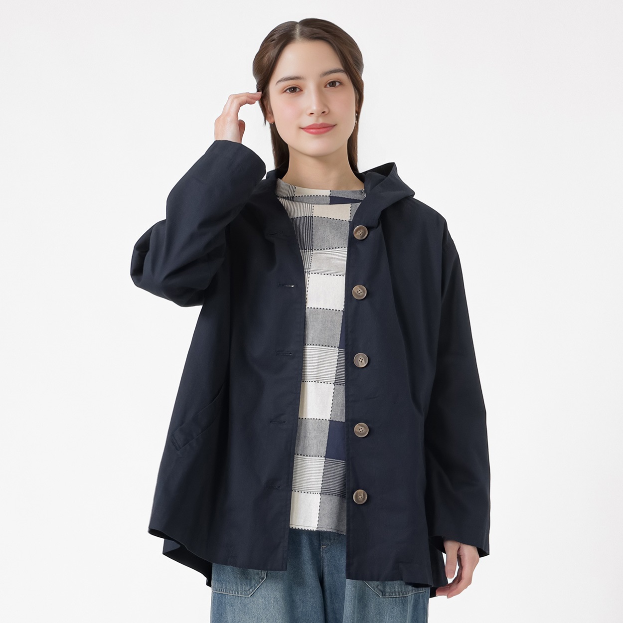オーガニックコットン入 フード付アウター レディス SELF+SERVICE(セルフ＋サービス) TK526512-SS(Ａコイアオ-L)