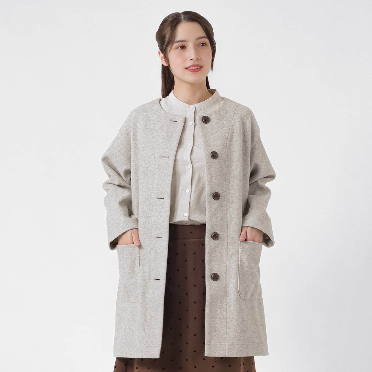 カットメルトンノーカラーコート レディス SELF+SERVICE(セルフ＋サービス) GL1266629-SS(ウスキイロ-XL)