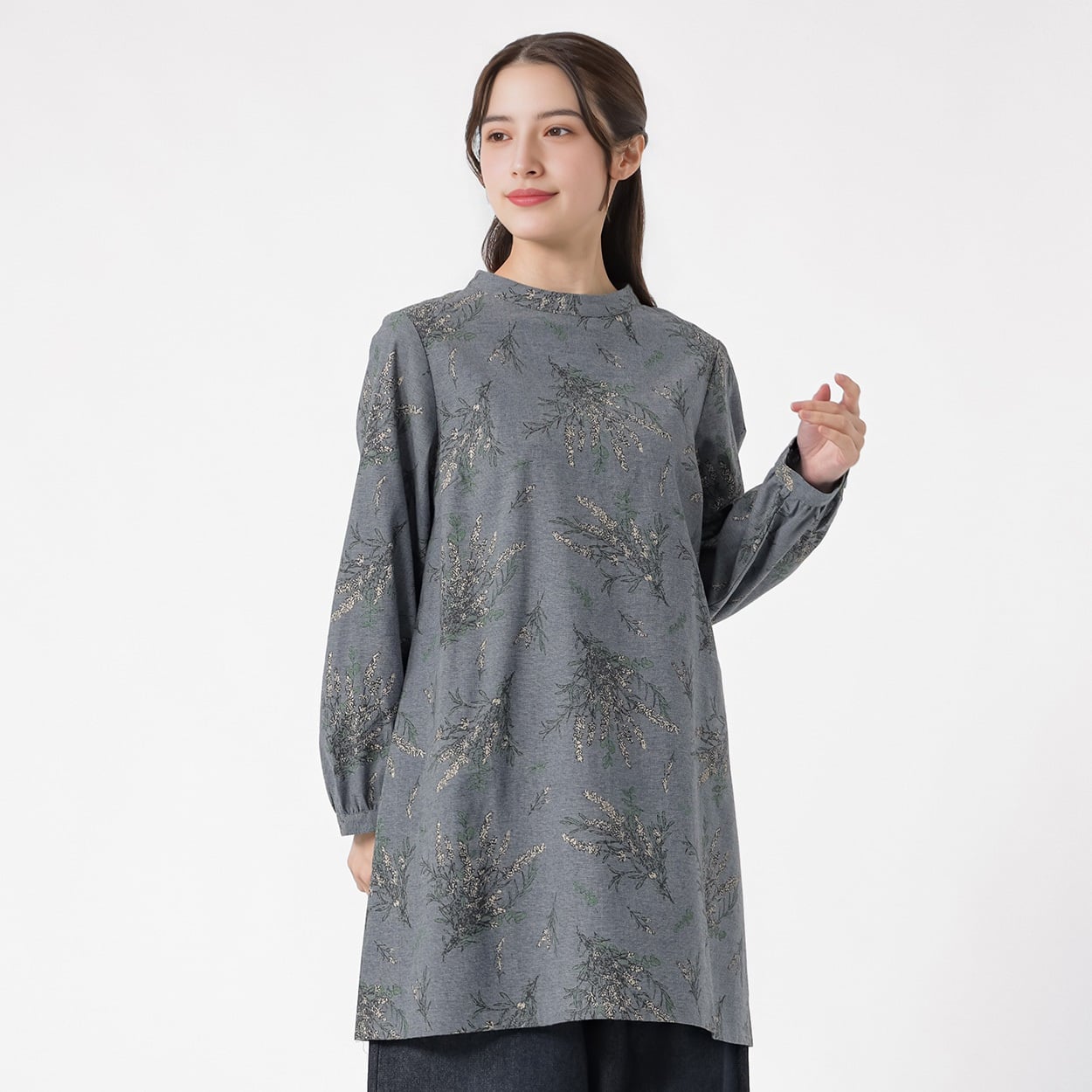 ハケメ花柄チュニック オーガニックコットン入 レディス SELF+SERVICE(セルフ＋サービス) GL1266630-SS(Ａコイアオ-XL)