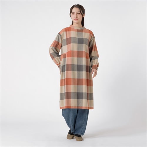 梨地織りワンピース オーガニックコットン入 レディス SELF+SERVICE(セルフ＋サービス) GL1266631-SS(チャ-M)