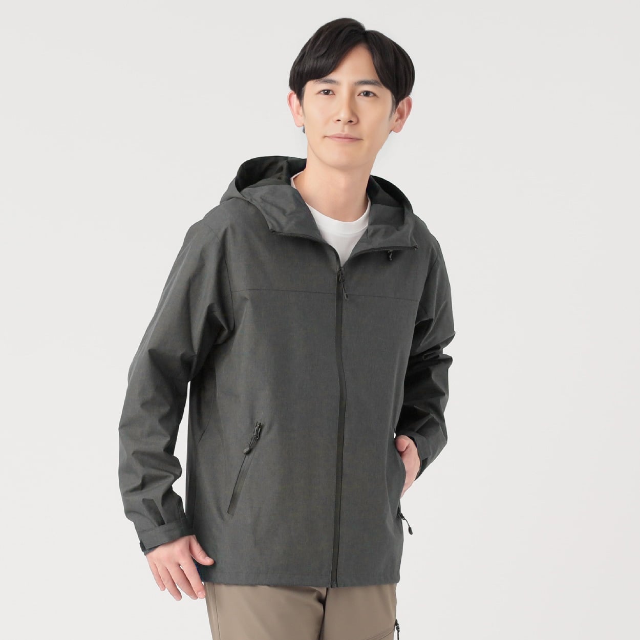 マウンテンコート 撥水 ストレッチ 防汚 防風 防花粉 UVカット 耐水圧10,000mm フロント止水ファスナー使用 メンズ(ウスグレー-L)