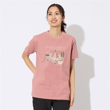 LOGOS PARK(ロゴスパーク) 半袖プリントTシャツ スパイラルキャンププリント  USAコットン レディス(ウスアカ-L)