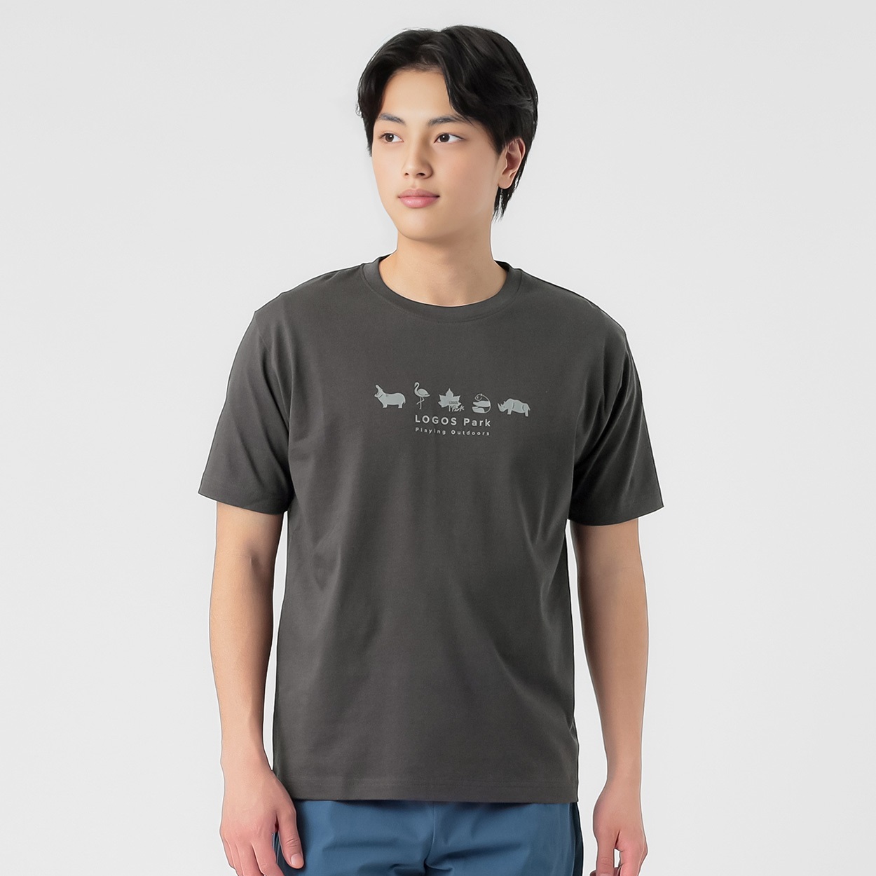 綿タッチプリントTシャツ 吸汗速乾 メンズ(チャコ－ルグレ－-M)