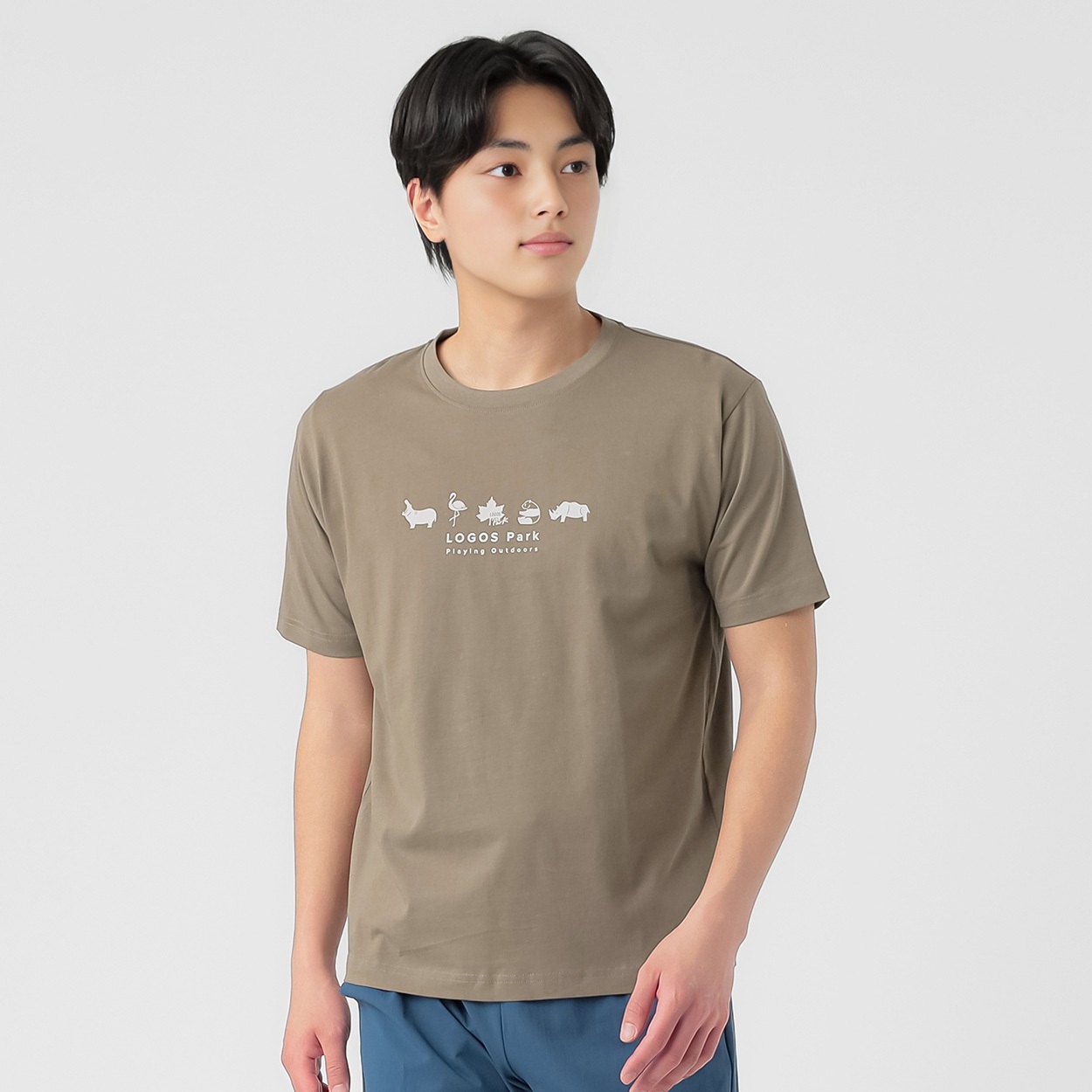 綿タッチプリントTシャツ 吸汗速乾 メンズ(ウスチャ-L)