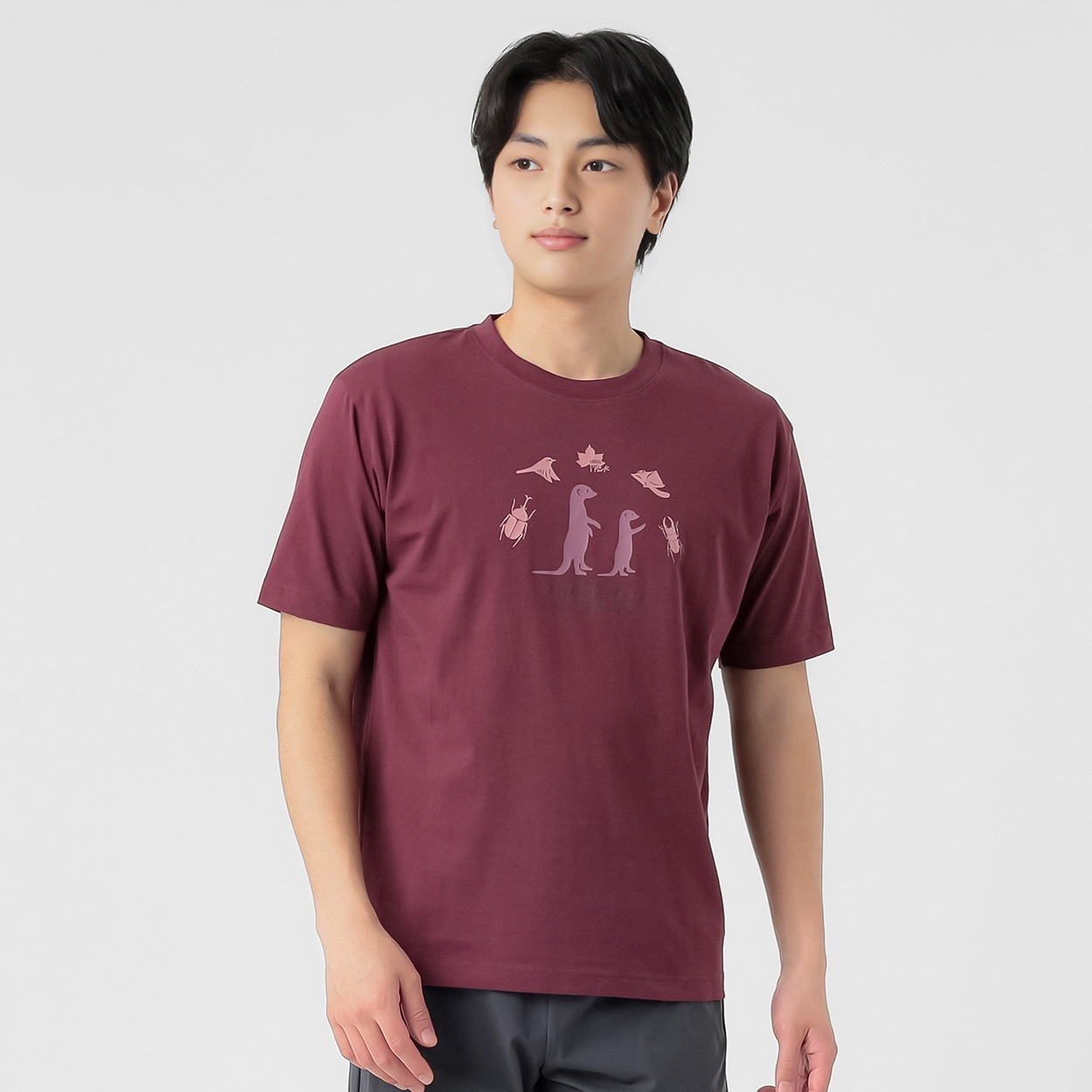 綿タッチプリントTシャツ 吸汗速乾 メンズ(コイアカ-XL)