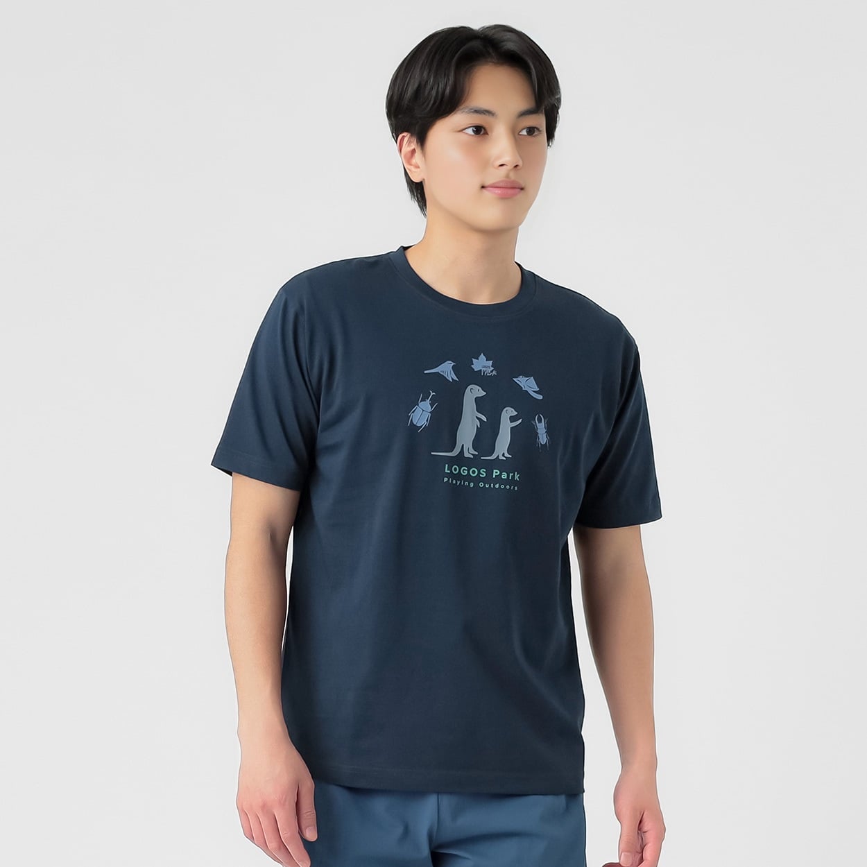 綿タッチプリントTシャツ 吸汗速乾 メンズ(コイアオ-M)