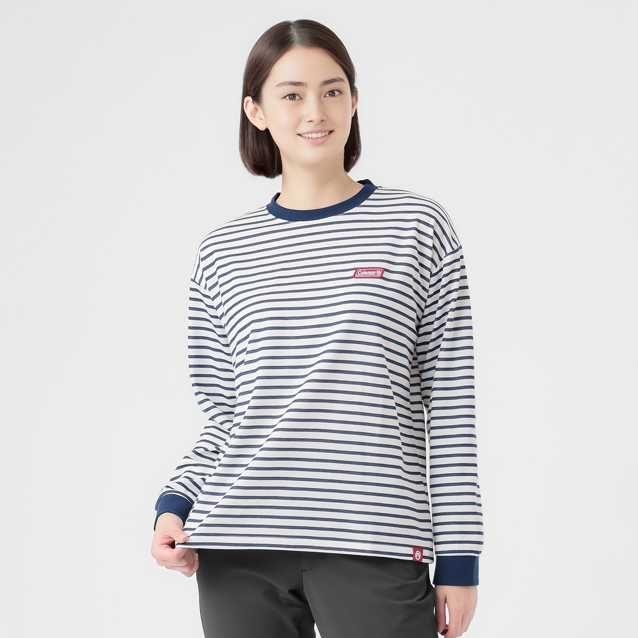 【新品】エレッセ 長袖ボーダーインナー　ネイビー×ホワイト　L Coleman(コールマン) レディスボーダー長袖Tシャツ レディス | イオン