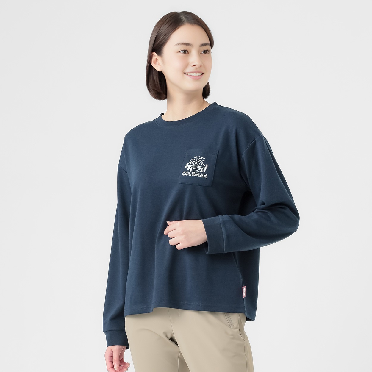 期間限定価格‼️¥13500RRLネイビー 長袖カットソー XL 肘パッチ付き Coleman(コールマン) レディス胸ポケット長袖Tシャツ レディス