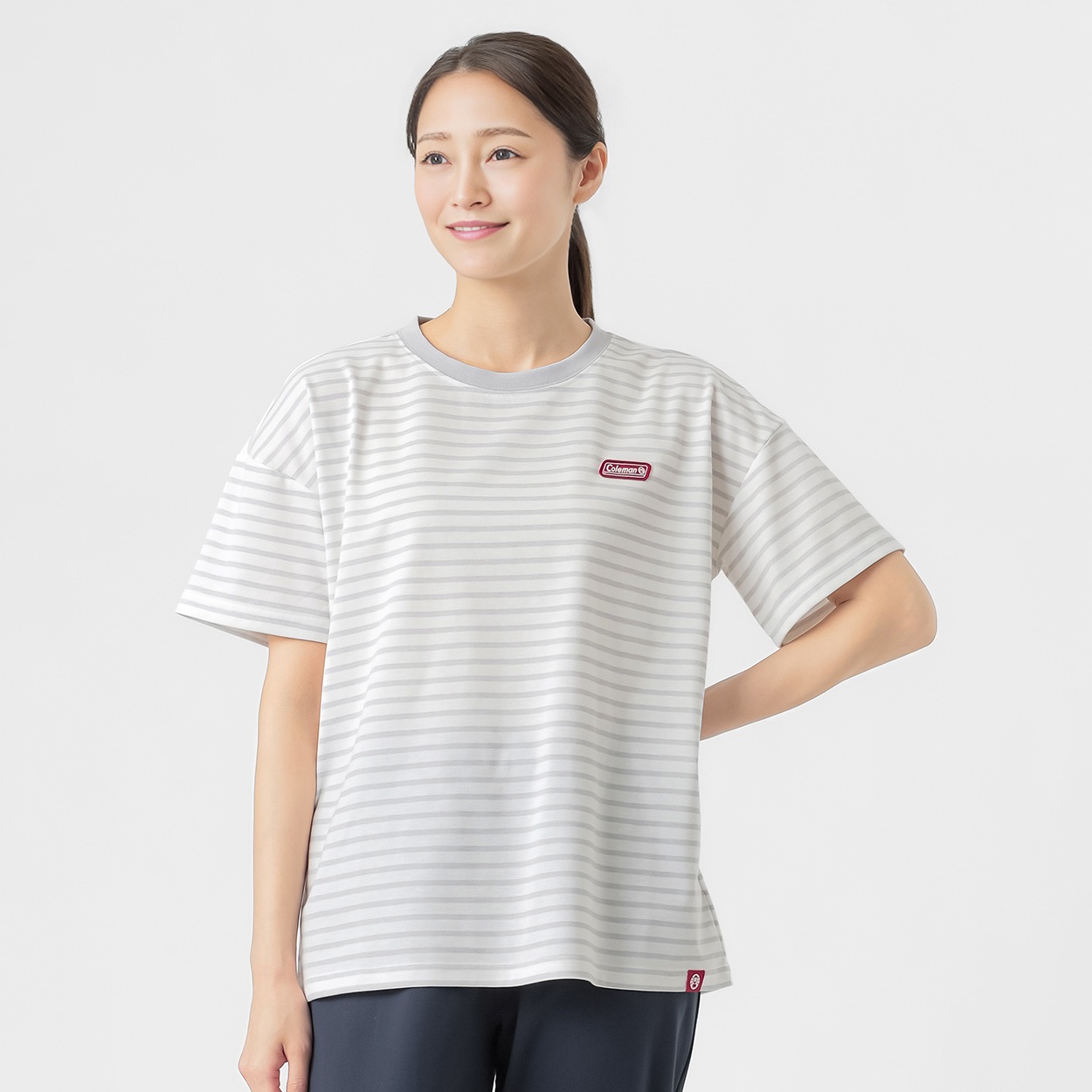 Tシャツ 肌離れがよい裏メッシュ ボーダーデザイン レディス(ウスクロ-L)