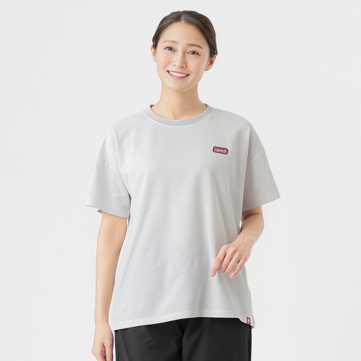 Tシャツ 肌離れがよい裏メッシュ ボーダーデザイン レディス(Ａウスクロ-XL)