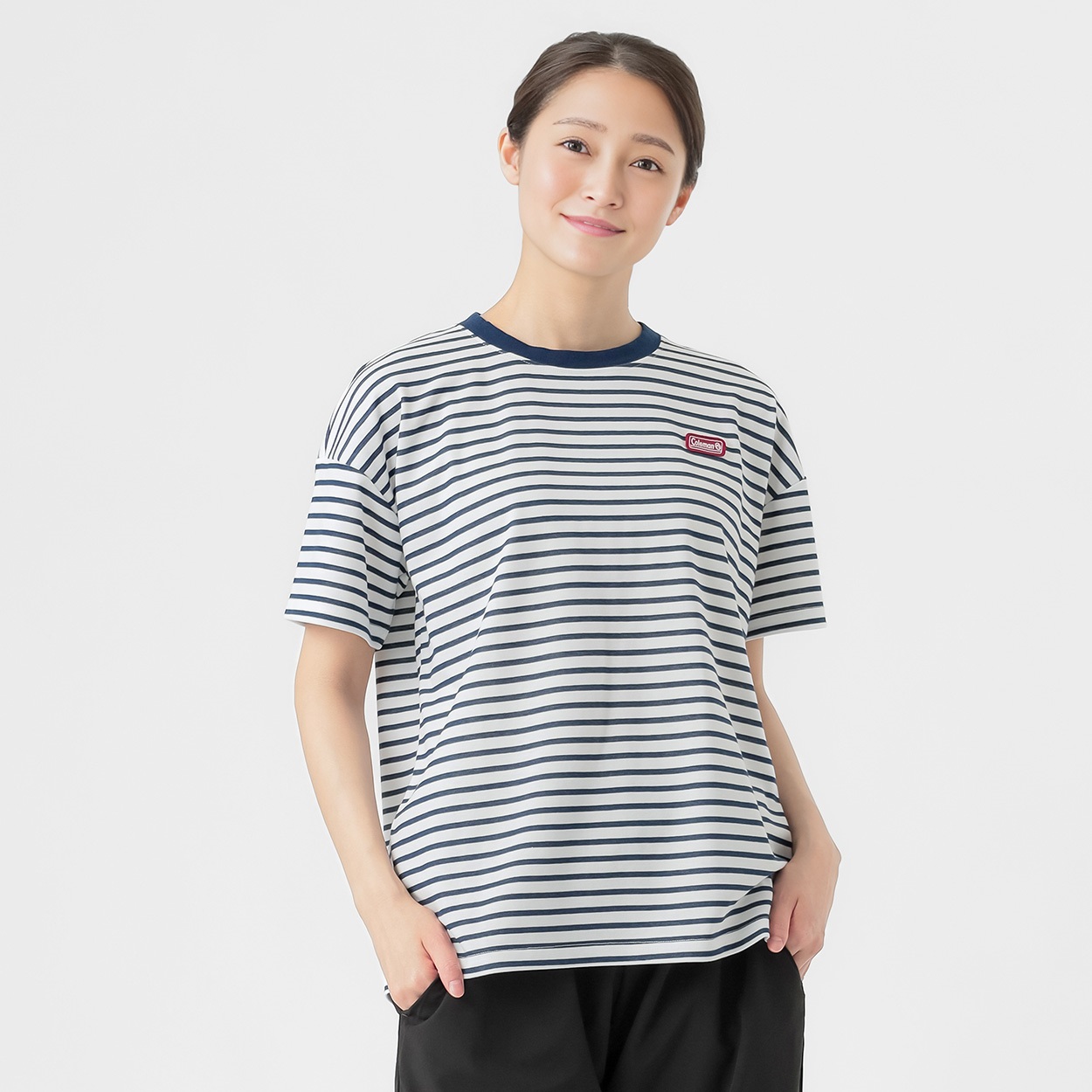 Tシャツ 肌離れがよい裏メッシュ ボーダーデザイン レディス(コイアオ-L)