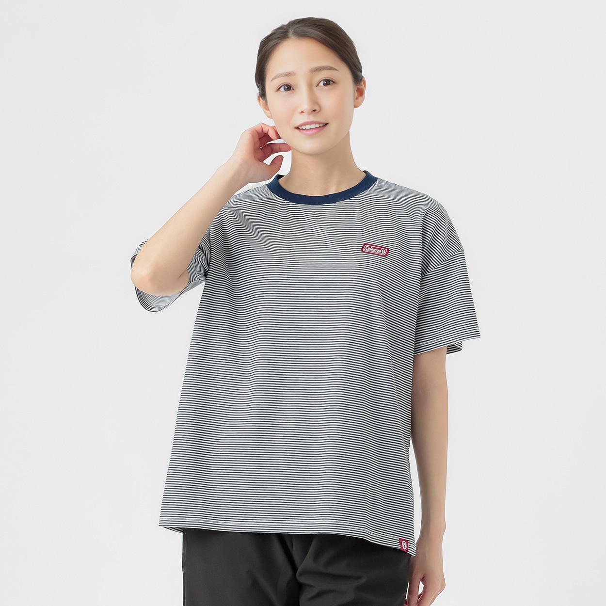 Tシャツ 肌離れがよい裏メッシュ ボーダーデザイン レディス(Ａコイアオ-M)