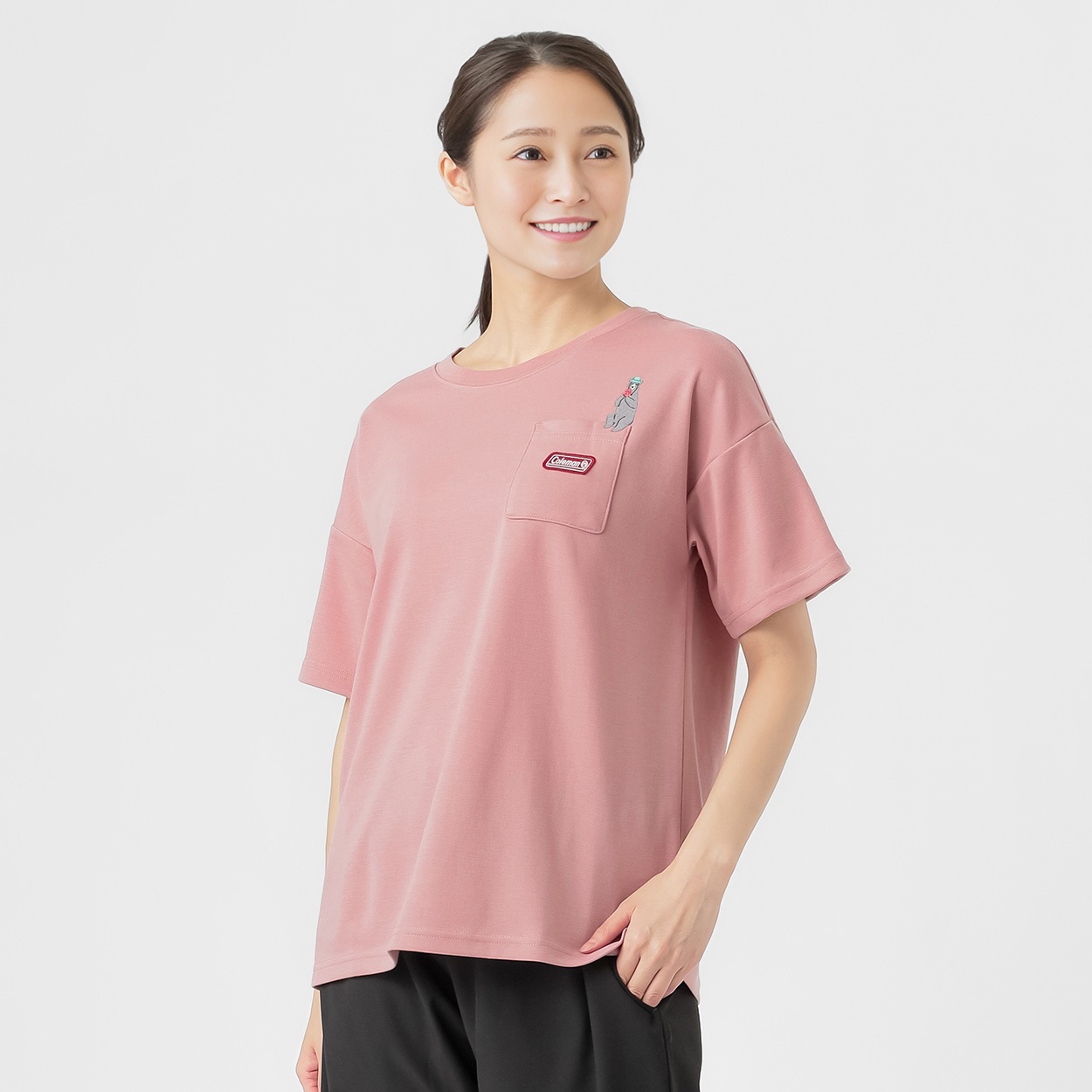 Tシャツ 肌離れがよい裏メッシュ 動物モチーフデザイン レディス(ウスアカ-L)