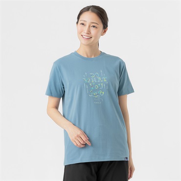 半袖Ｔシャツ グラフィックプリント プレーティング天竺 レディス(アオ-M)
