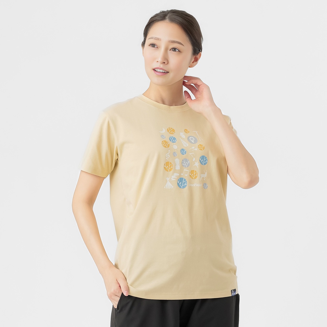 半袖Ｔシャツ グラフィックプリント プレーティング天竺 レディス(ウスキイロ-L)