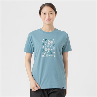半袖Ｔシャツ グラフィックプリント プレーティング天竺 レディス(アオ-M)