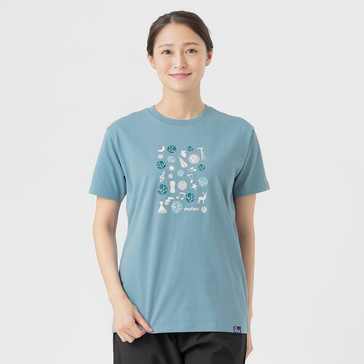 半袖Ｔシャツ グラフィックプリント プレーティング天竺 レディス(アオ-M)
