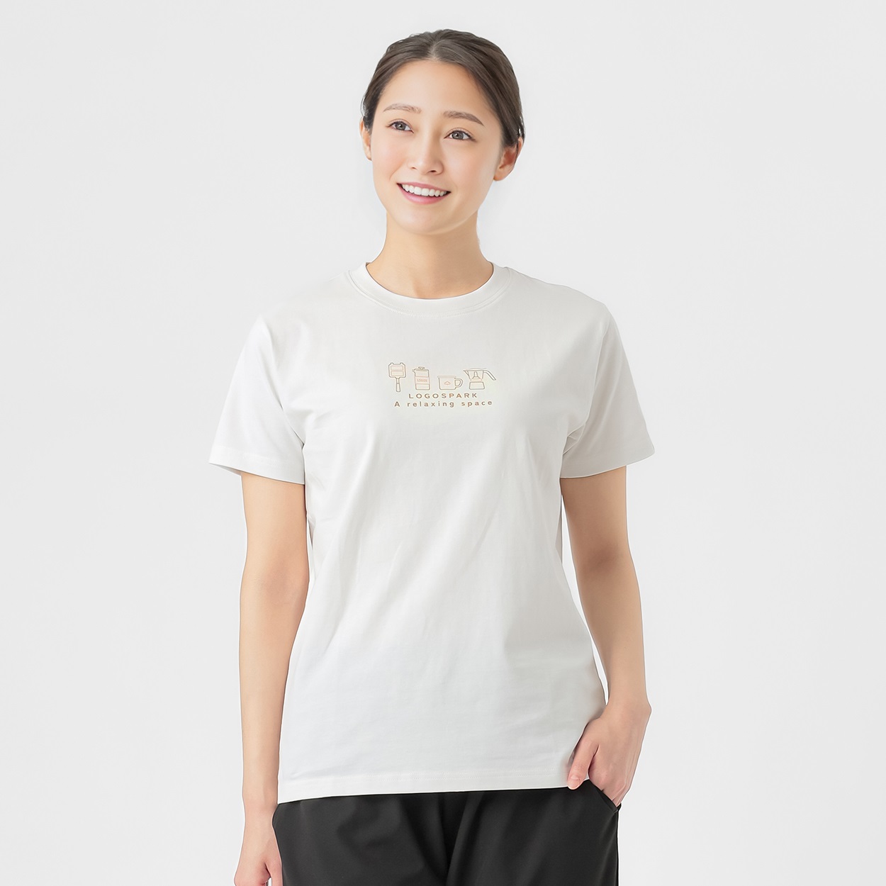 Ｔシャツ 山の道具プリント ＬＯＧＯＳ ＰＡＲＫ レディス(シロ-M)