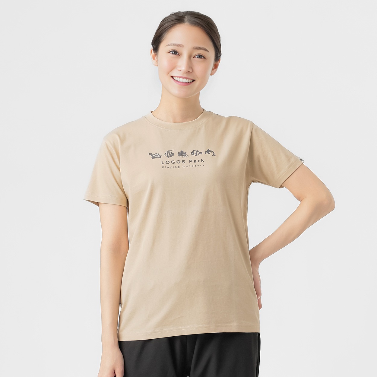 Ｔシャツ アニマルプリント ＬＯＧＯＳ ＰＡＲＫ レディス(ウスキイロ-M)
