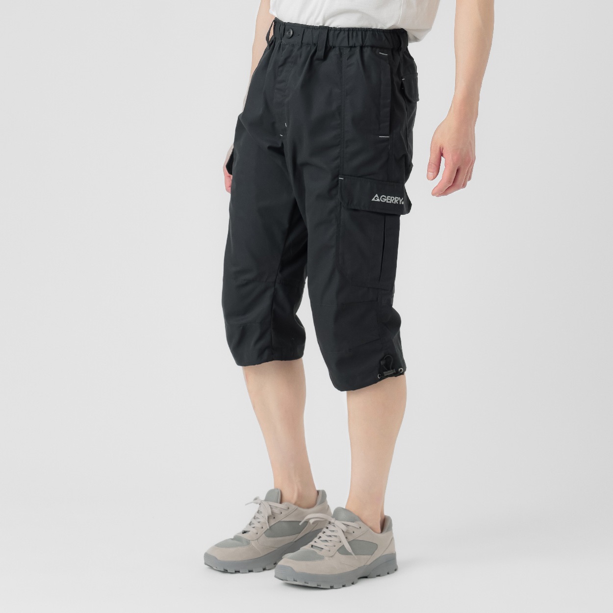 カーゴクロップドパンツ ドライ 紫外線カット 接触冷感 機能を兼ね備えた万能カーゴクロップドパンツ メンズ(クロ-L)