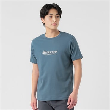 FIRST DOWN EXPLORATION GEAR カットソー アイスコットンロゴプリントTシャツ メンズ(アオ-M)