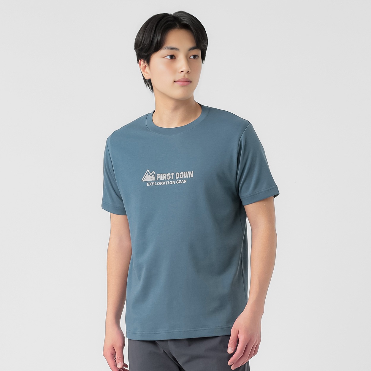 FIRST DOWN EXPLORATION GEAR カットソー アイスコットンロゴプリントTシャツ メンズ(アオ-L)
