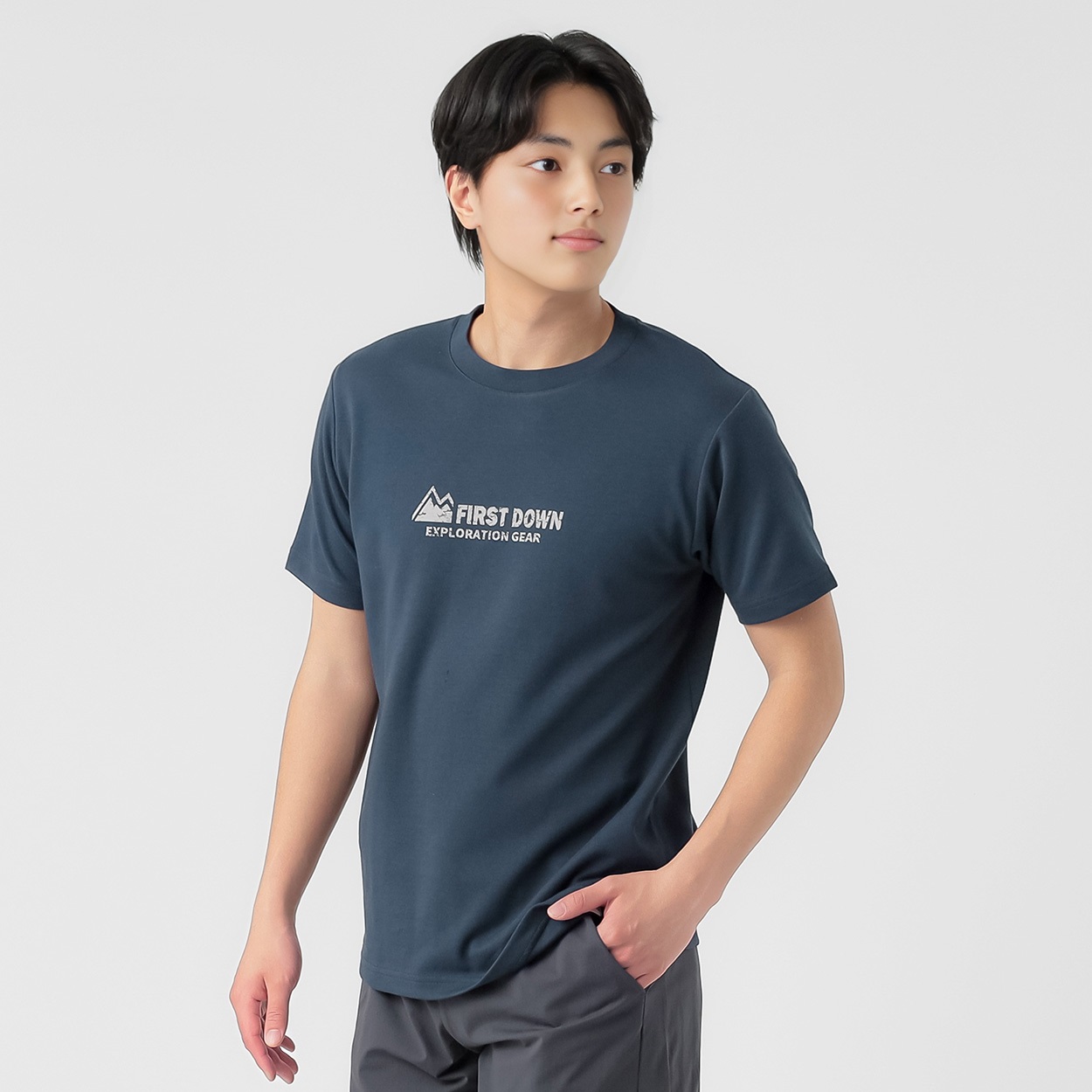 FIRST DOWN EXPLORATION GEAR カットソー アイスコットンロゴプリントTシャツ メンズ(コイアオ-XL)