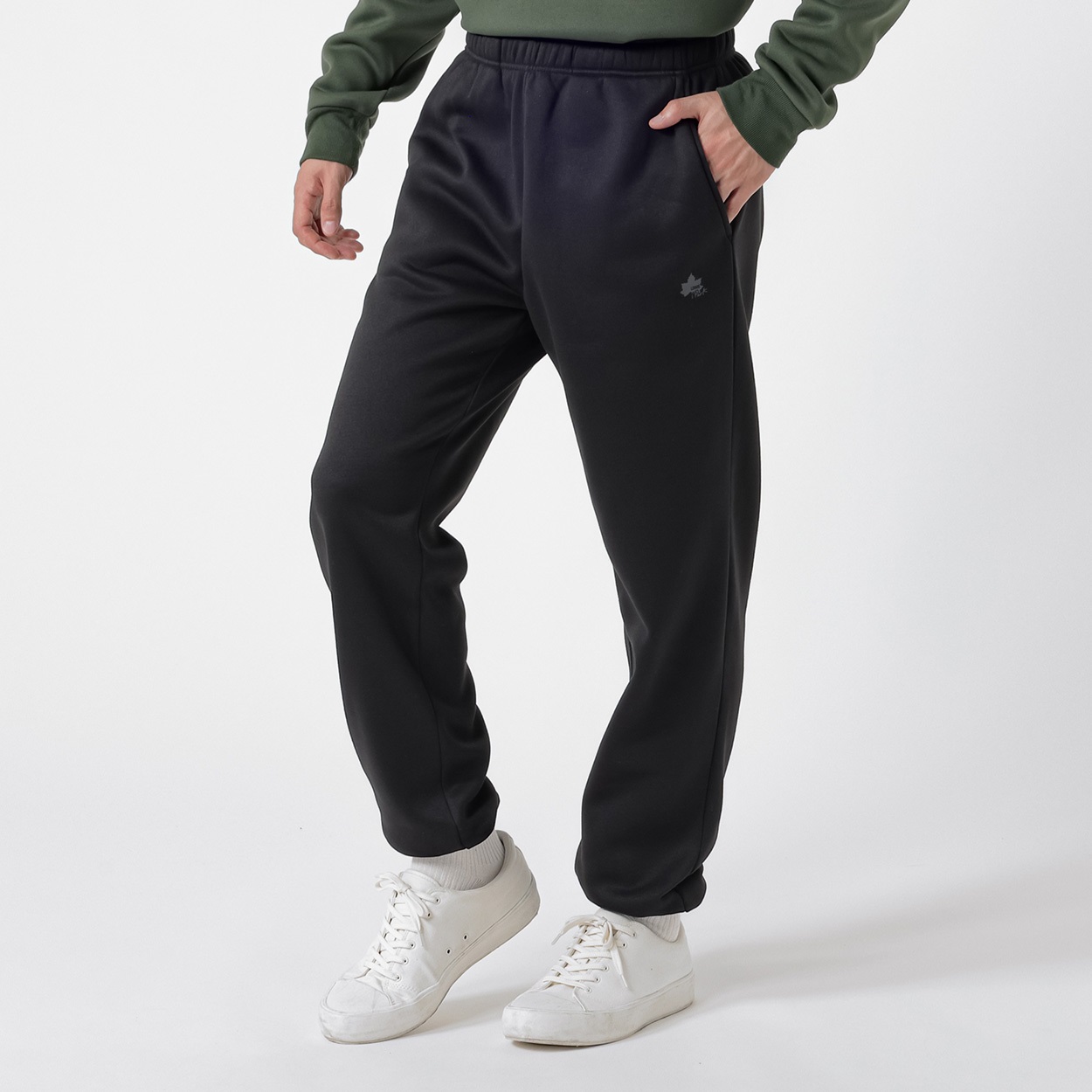 LOGOSPark ワンポイントロゴスウェットパンツ 裏起毛 メンズ(クロ-XL)