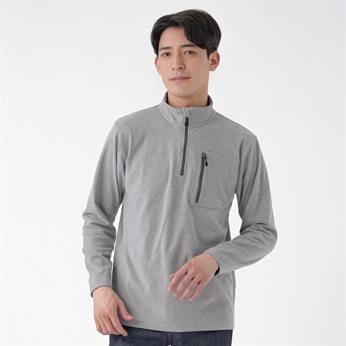 やわらかフリースハーフジップTシャツ ストレッチ メンズ(ウスクロ-M)