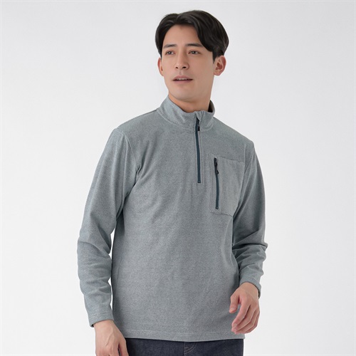 やわらかフリースハーフジップTシャツ ストレッチ メンズ(ミドリ-M)