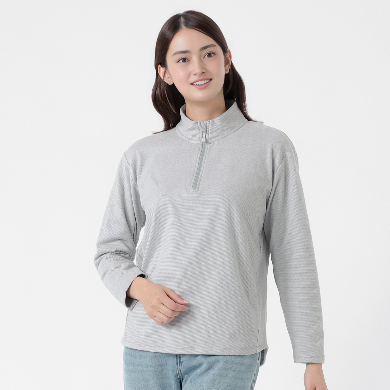 やわらかフリースハーフジップTシャツ ストレッチ レディス(ウスクロ-L)