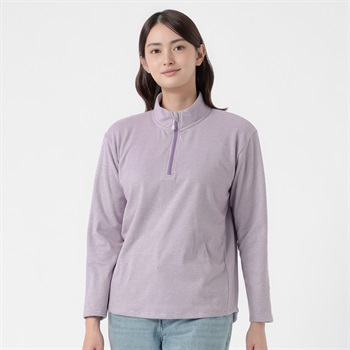 やわらかフリースハーフジップTシャツ ストレッチ レディス(ウスムラサキ-M)