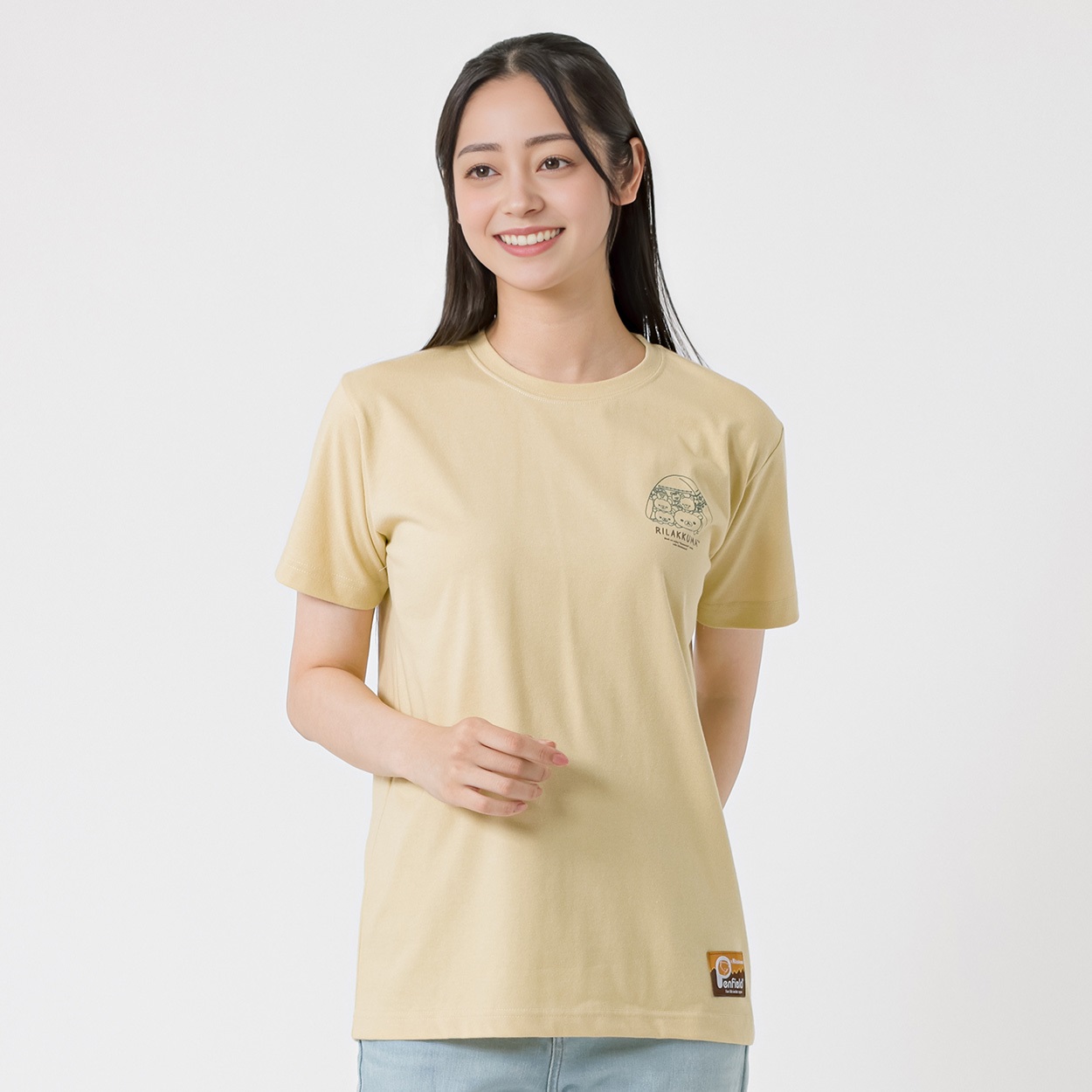 PENFIELD×RILAKKUMA （リラックマ） ワンポイント半袖Ｔシャツ グラフィックプリント プレーティング天竺 レディス(ウスキイロ-L)
