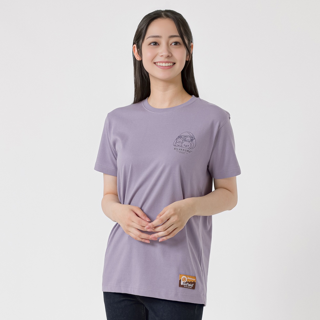 PENFIELD×RILAKKUMA （リラックマ） ワンポイント半袖Ｔシャツ グラフィックプリント プレーティング天竺 レディス(ウスムラサキ-XL)