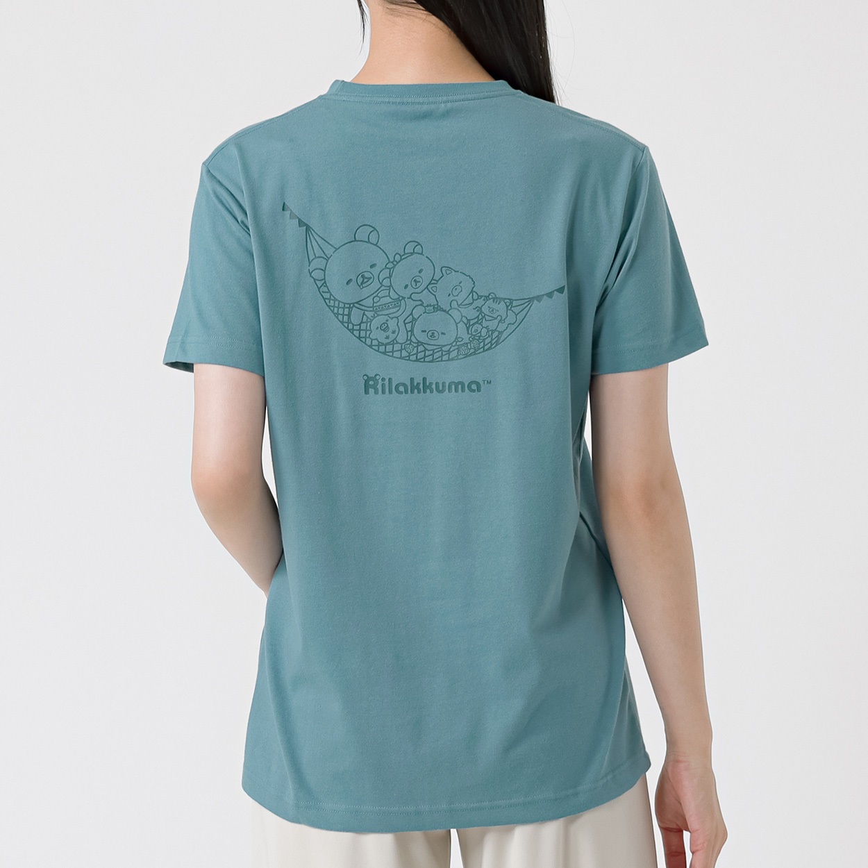 PENFIELD×RILAKKUMA （リラックマ） ポケット付き半袖Ｔシャツ グラフィックプリント プレーティング天竺 レディス(アオ-XL)