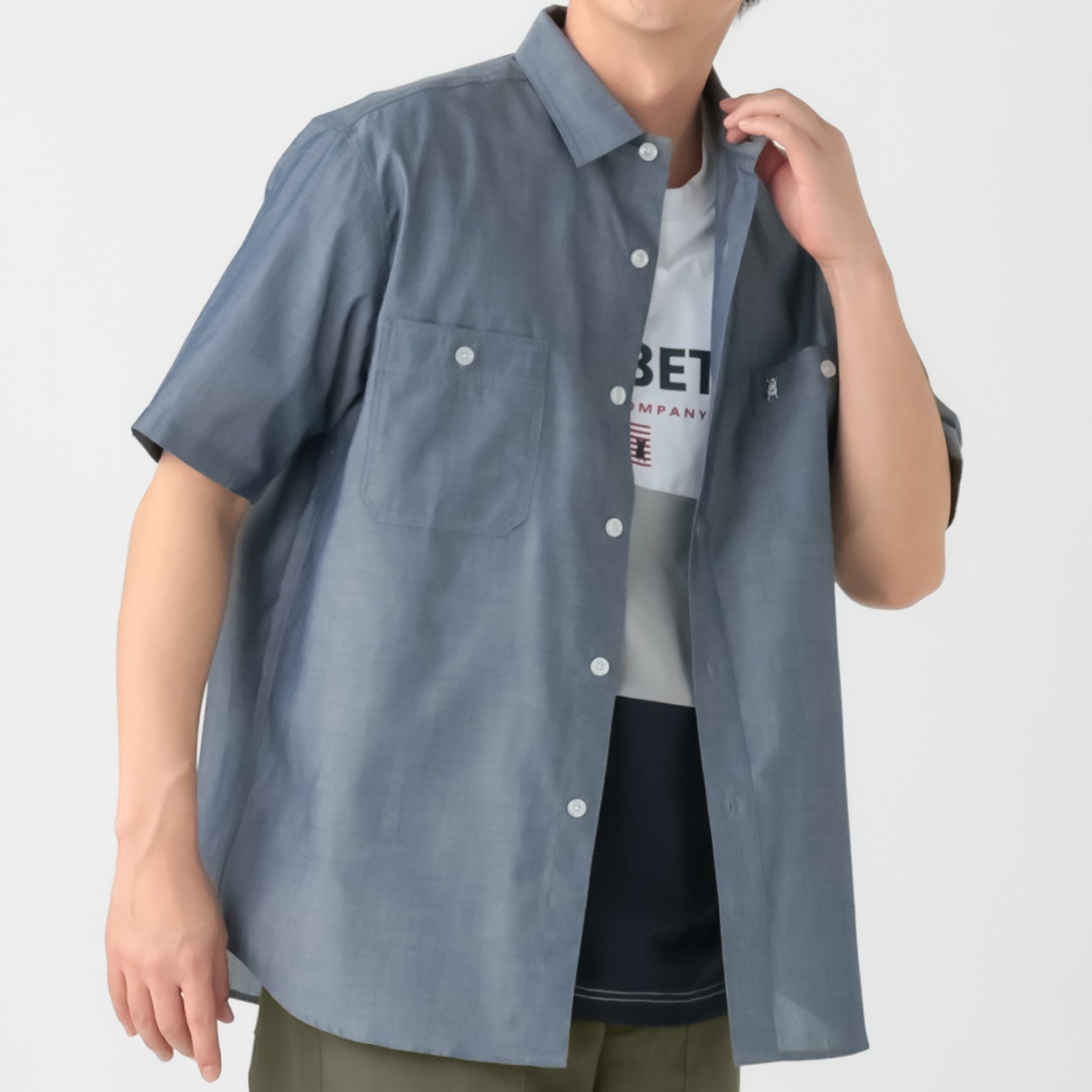 MACBETH(マクベス) 半袖シャンブレーシャツ メンズ(コイアオ-L)