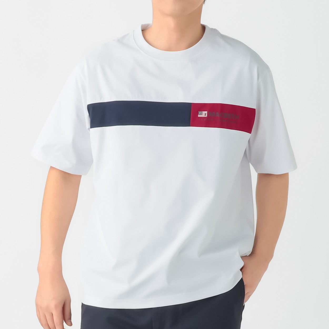 MACBETH(マクベス) 胸切替Tシャツ メンズ(シロ-L)