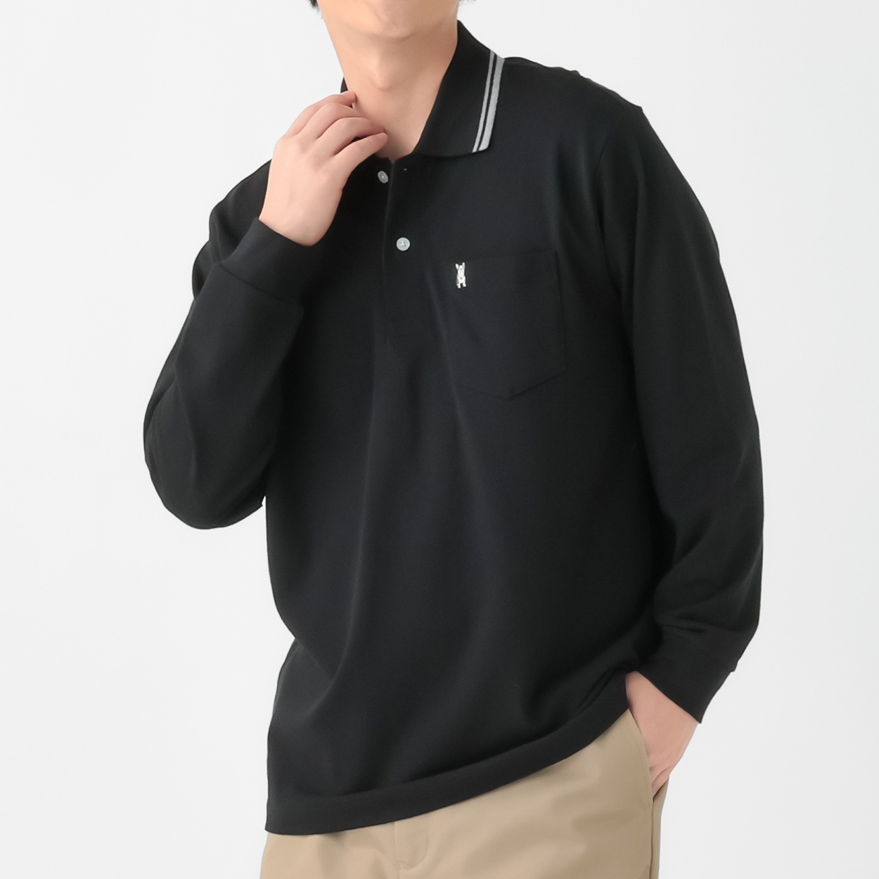MACBETH(マクベス) 長袖鹿の子ポロ メンズ(クロ-XL)
