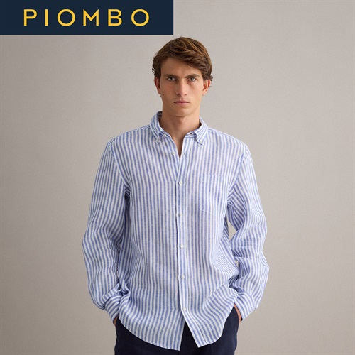 美品 ベルルッティ リネン 長袖 シャツ ストライプ イタリア製 ホワイト PIOMBO（ピオンボ） リネンストライプ長袖シャツ 2649968 | イオン