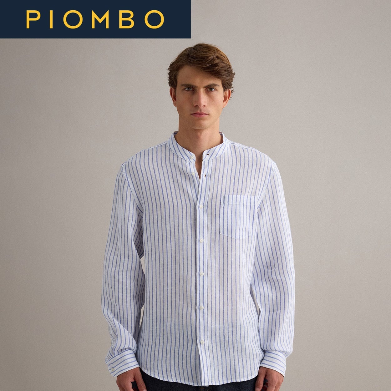 PIOMBO（ピオンボ） リネンストライプ長袖シャツ 2649979(ホワイト/ブルー-L)