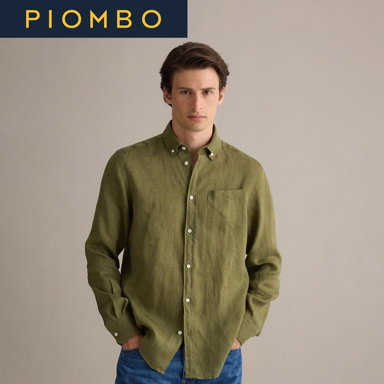 PIOMBO（ピオンボ） リネン長袖シャツ 2653209(セージグリーン-XL)
