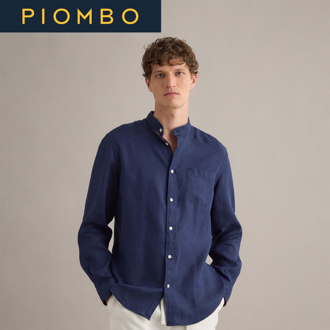 PIOMBO（ピオンボ） リネン長袖シャツ 2653409(ディープブルー-L)