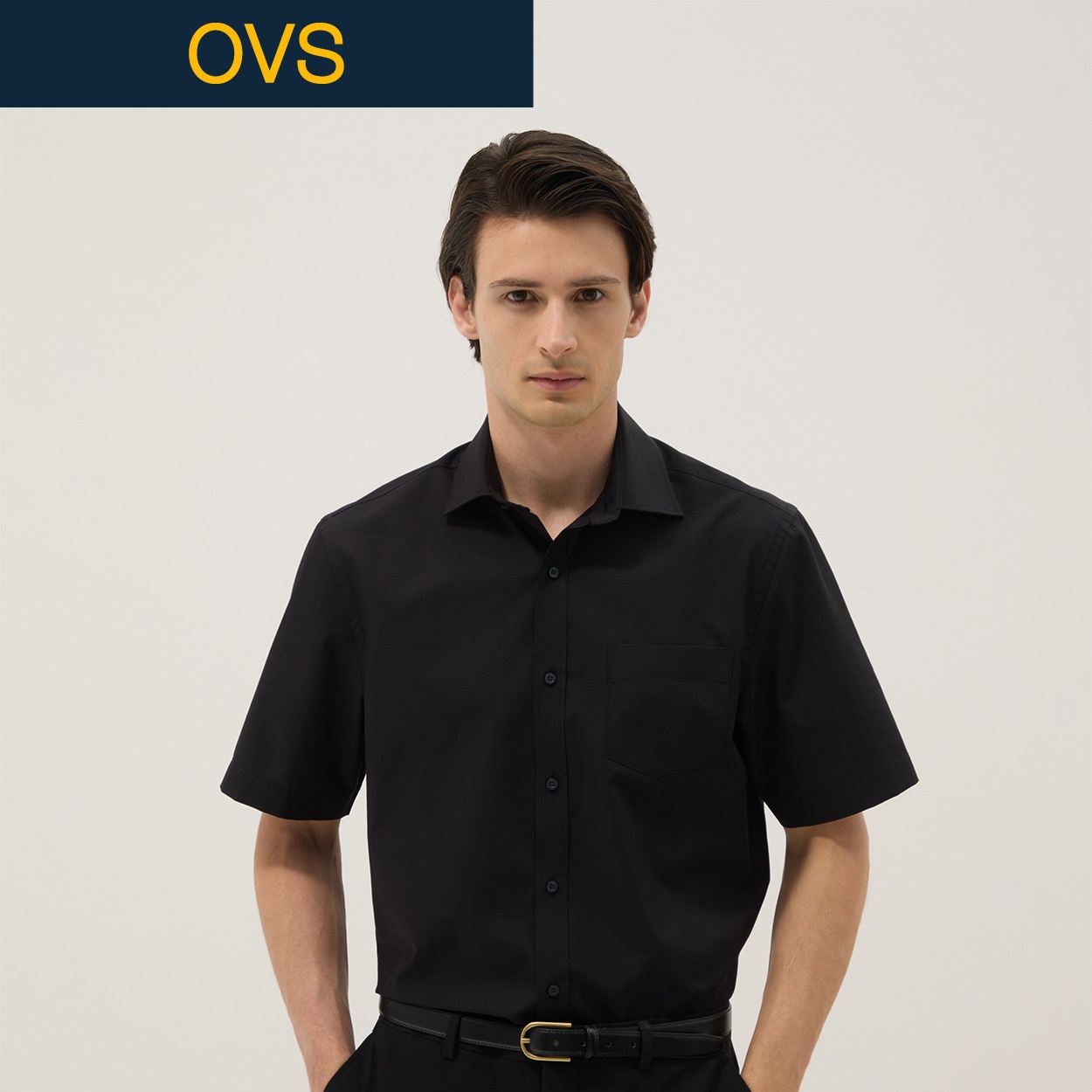 OVS（オヴィエッセ） 綿混レギュラー半袖シャツ 2684384(ガンメタル-M)