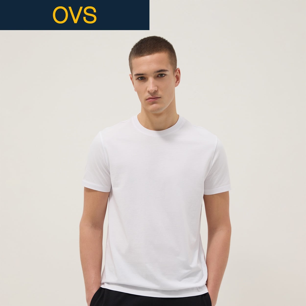 OVS（オヴィエッセ） ジャージークルーネックTシャツ 2692366(オプティックホワイト-L)