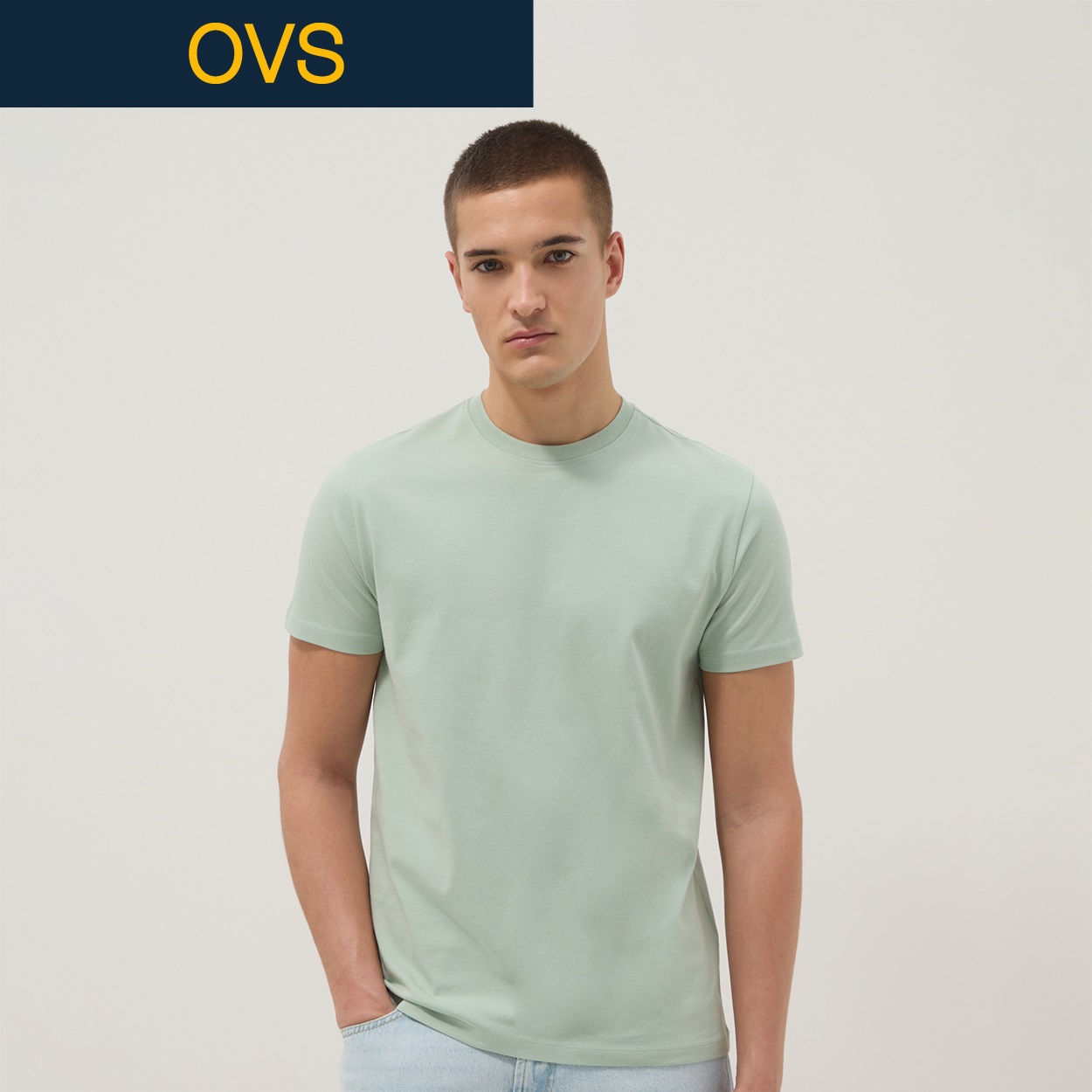 OVS（オヴィエッセ） ジャージークルーネックTシャツ 2692386(ライトグリーン-XL)