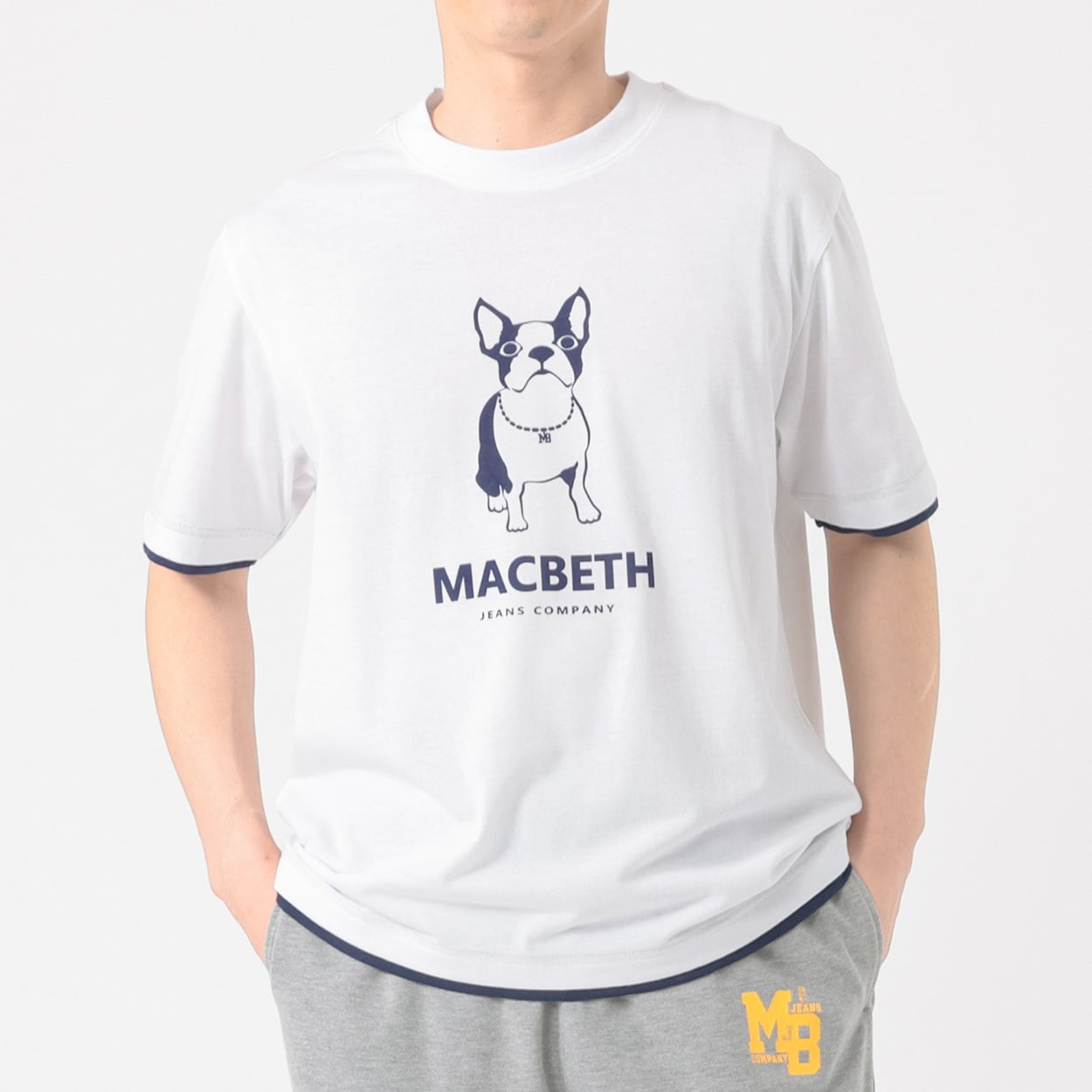MACBETH フェイクレイヤードTシャツ メンズ(シロ-L)