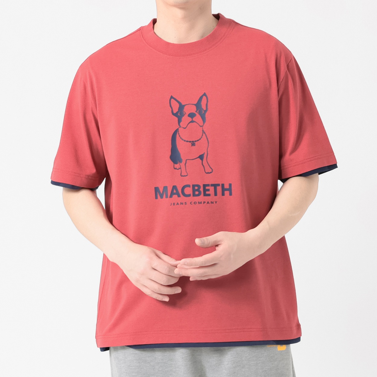 MACBETH フェイクレイヤードTシャツ メンズ(アカ-XL)